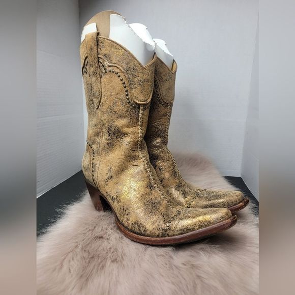 The Old Gringo Suede Leather Gold Studded Women's Western Boots Shoes Size 8.5 - Picture 1 of 11
